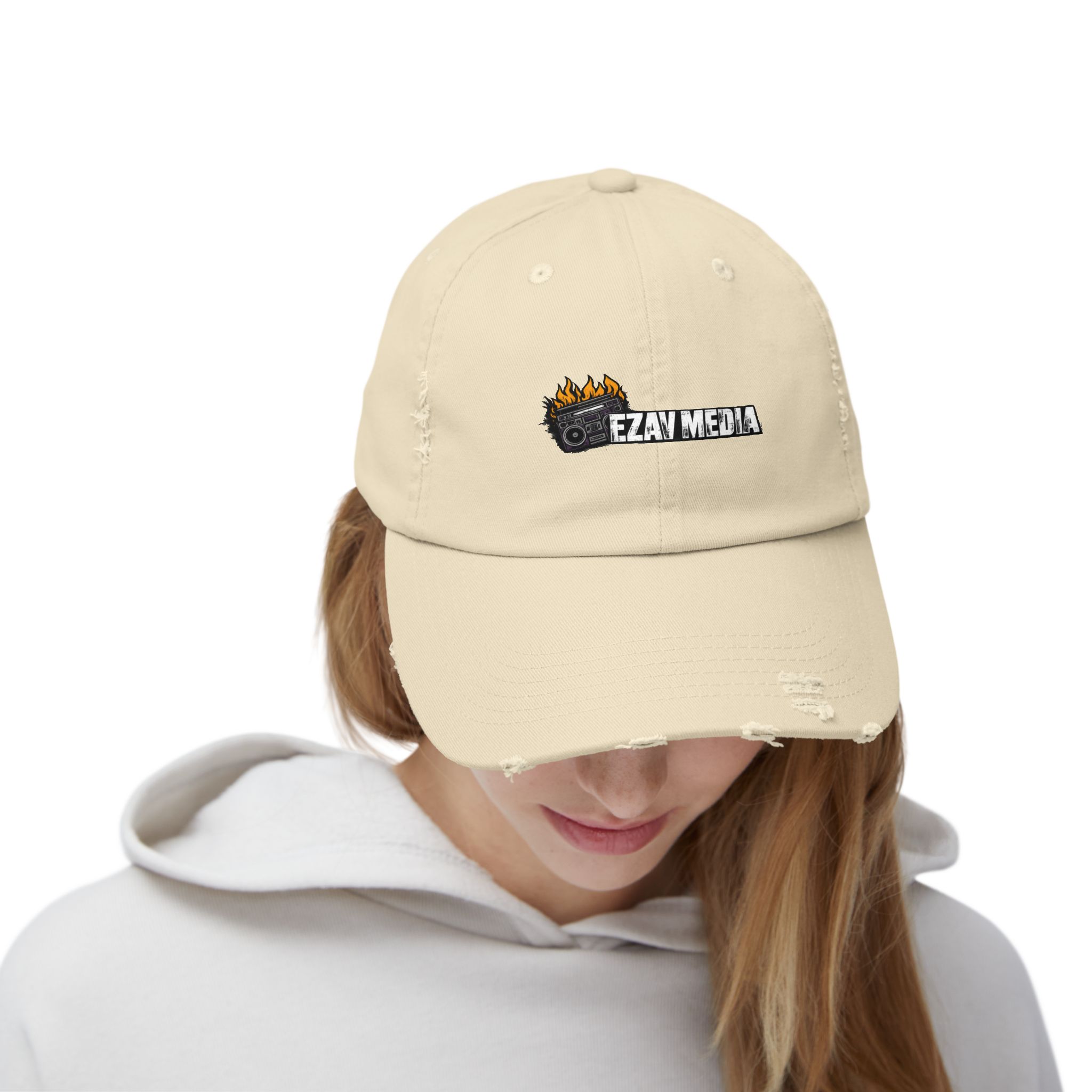 Distressed Cap EZAV MEDIA Embroidered Hat - Image 4
