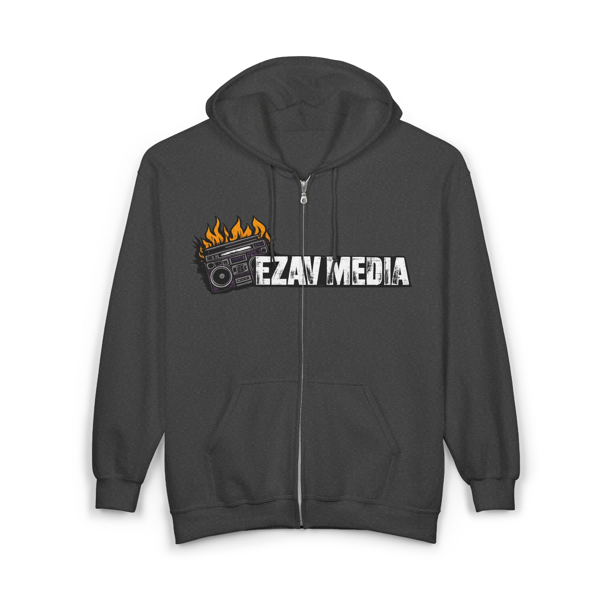EZAV MEDIA Logo Zip Hoodie Black Full-Zip Hooded Sweatshirt - Image 11